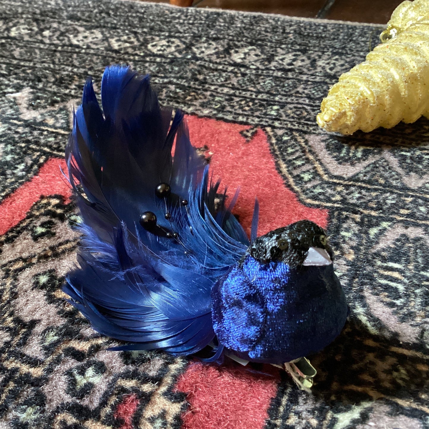 Elaborate Navy Feather Clip Bird