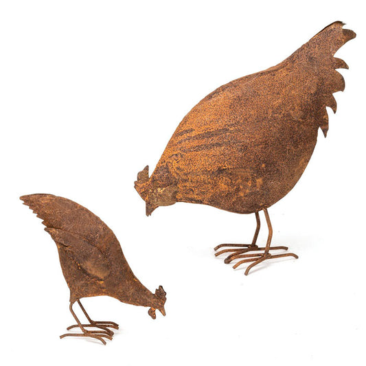 Rust Chicken Feeding Garden Decoration