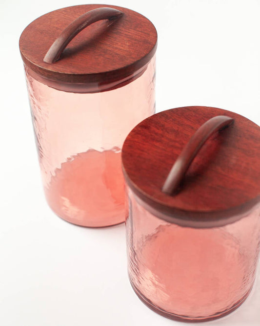 Handblown Hammered Glass Canister - blush / medium