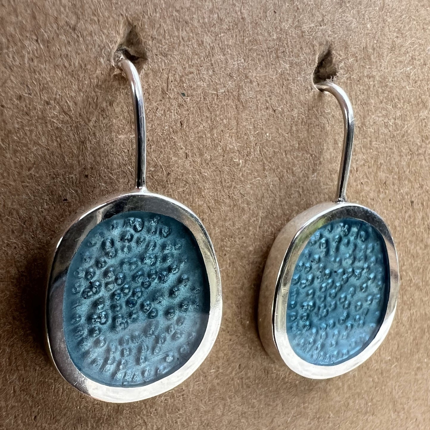 Translucent Blue Resin and Silver Drop Earrings