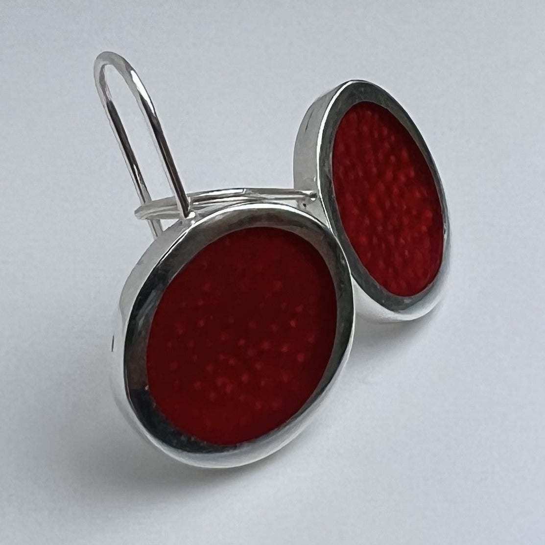 Translucent Red Resin and Silver Drop Earrings