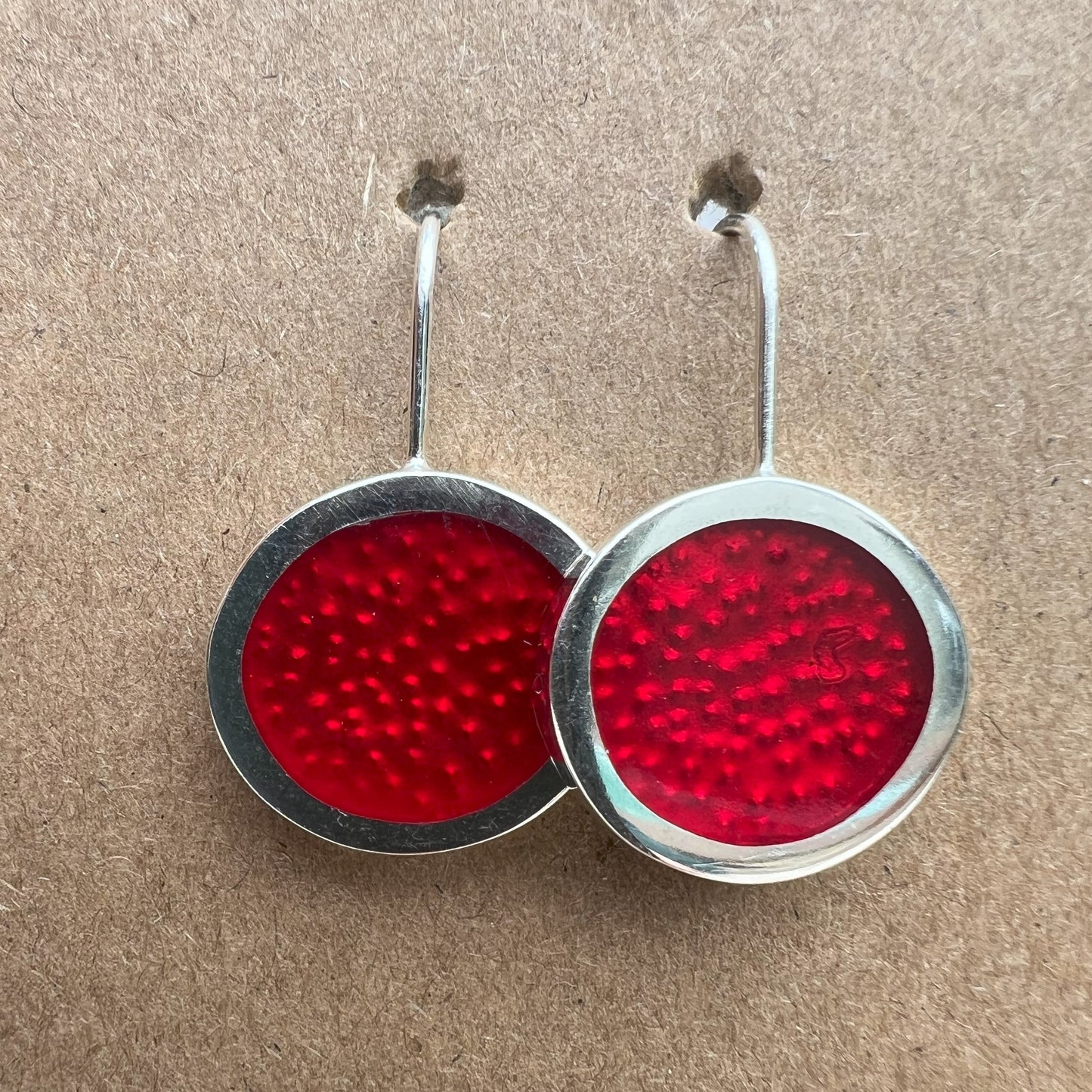 Translucent Red Resin and Silver Drop Earrings