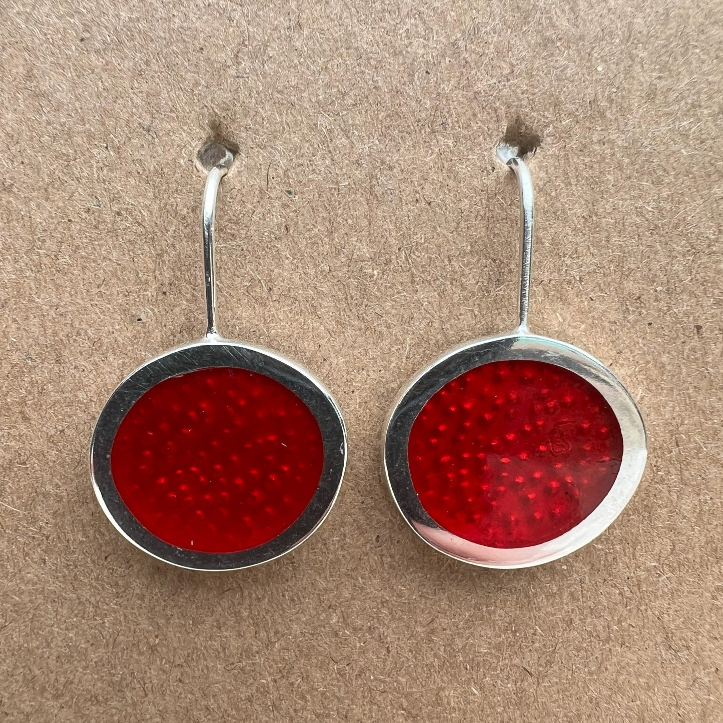 Translucent Red Resin and Silver Drop Earrings