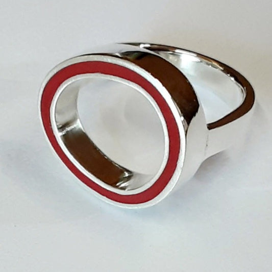 Christine Battocchio Opaque Red Resin and Silver O Design Ring