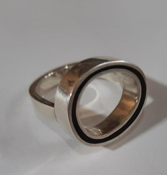 Opaque Black Resin and Silver Ring