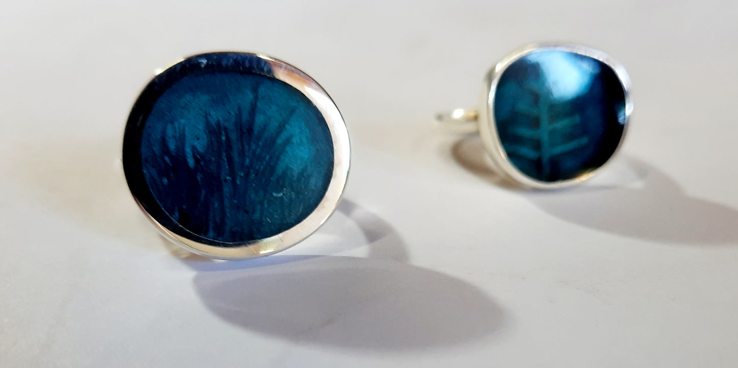 Grassy Translucent Blue Resin and Silver Ring