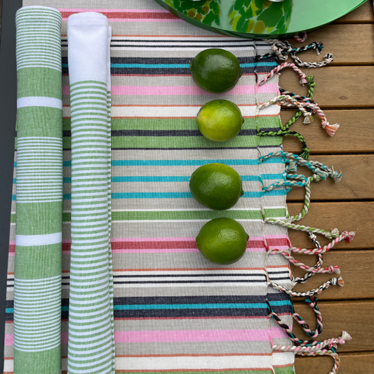 Woven Cotton Striped  Tablecloth  - Italian Garden
