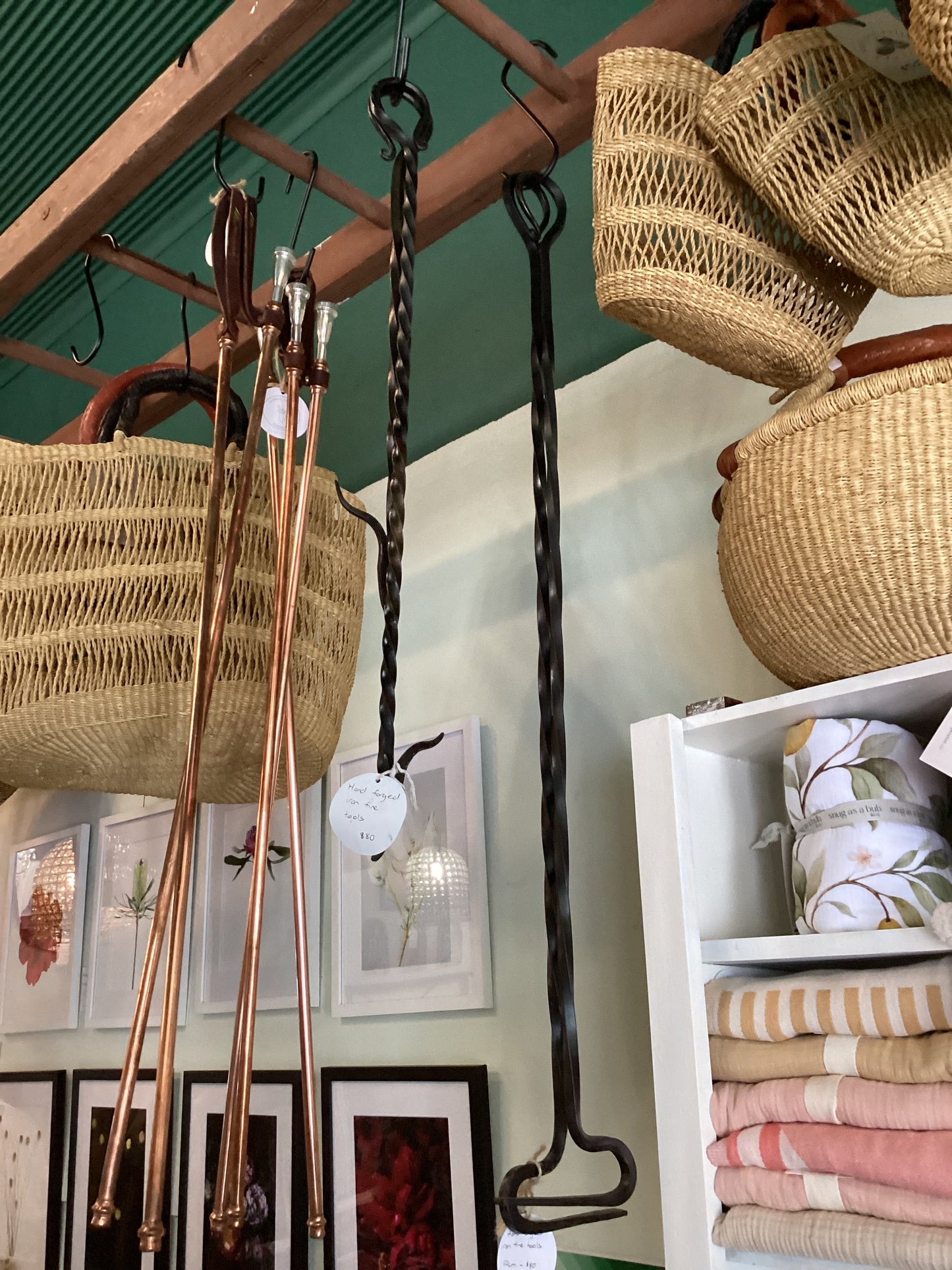 Hand forged iron fire tool with spike - 70cms