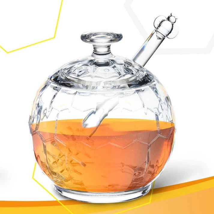 Clear Acrylic Honey Jar with Bee Honey Spoon