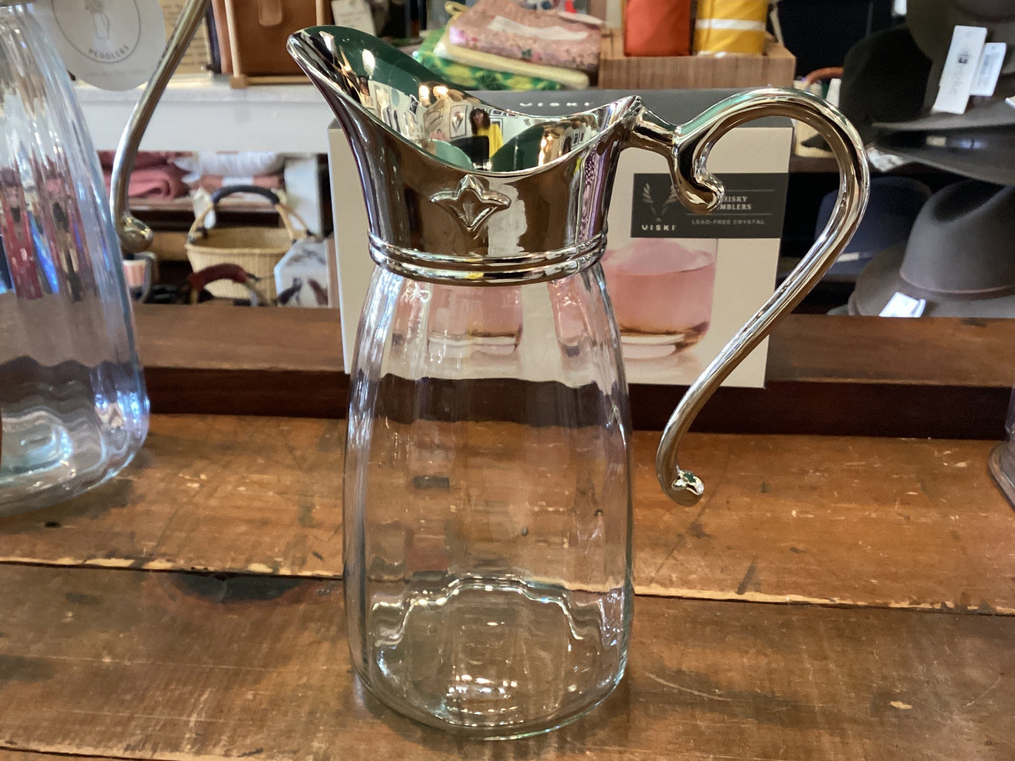 Small Glass Jug with Nickle Handle for water & whiskey