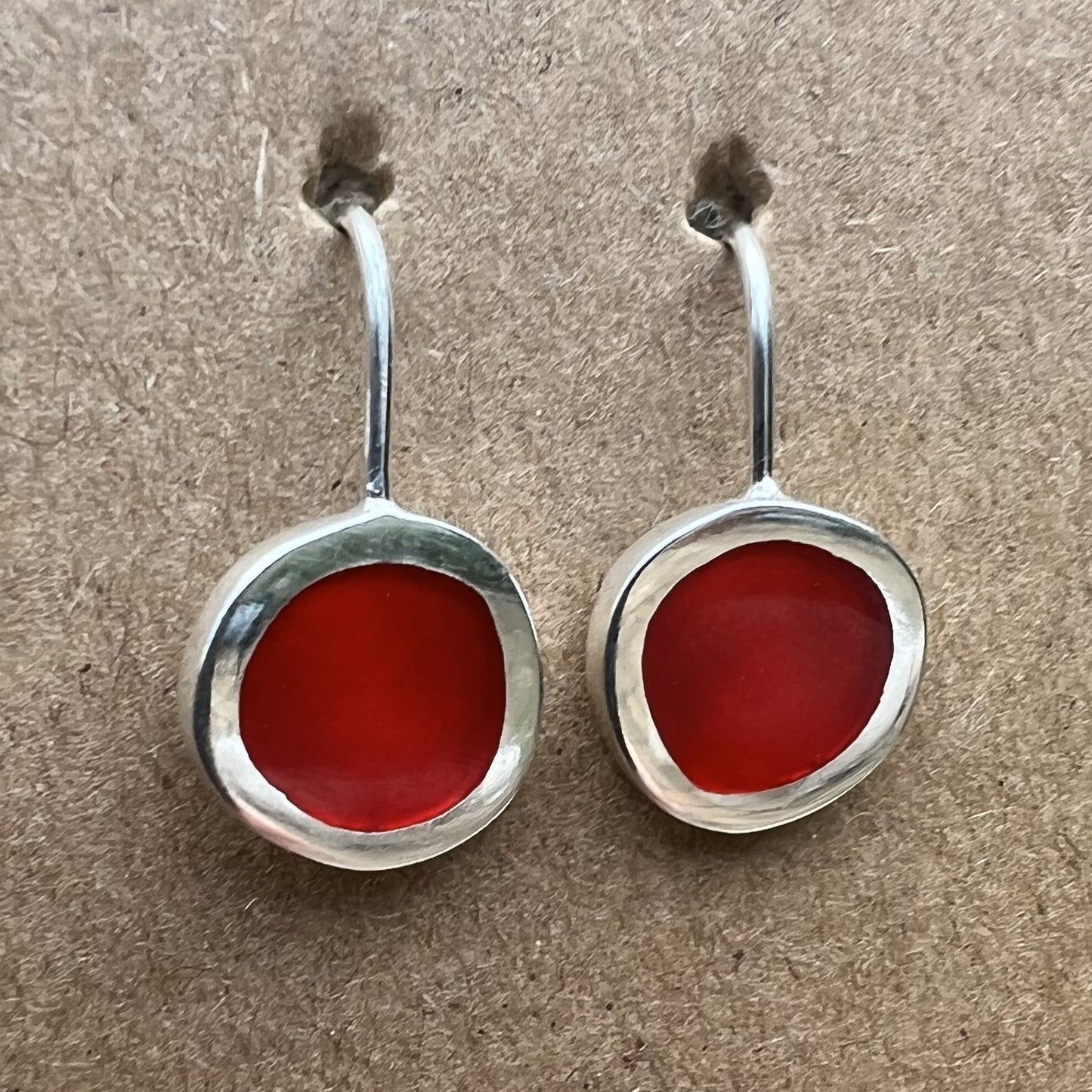 Translucent Red Resin and Silver Drop Earrings (Small)
