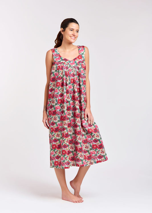 Arabella V Neck Nightie - Red Flowers