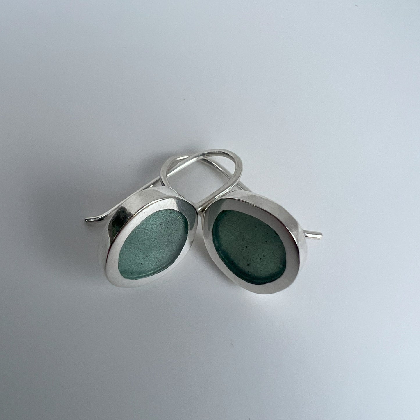 Translucent Pale Green Resin and Silver Drop Earrings (Small)
