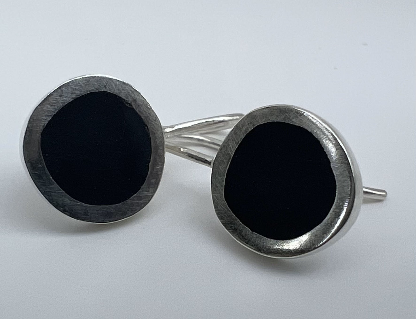 Opaque Black Resin and Silver Drop Earrings (Small)