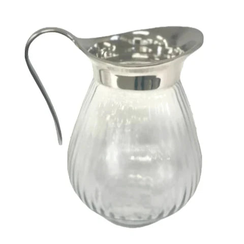 Ribbed Round Glass Jug with stainless steel handle and rim - Large