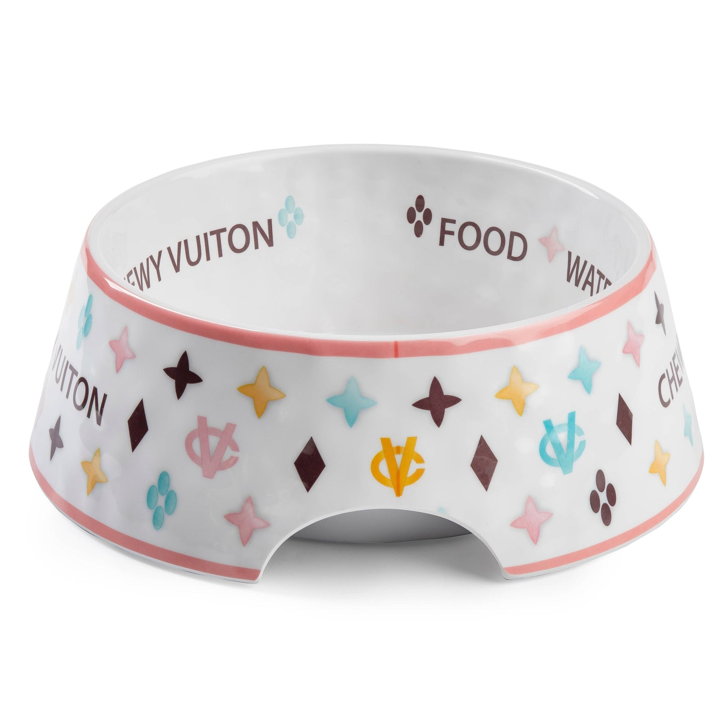 White Chewy Vuiton Dog Bowl - 2 Sizes!! Dog Food Bowl