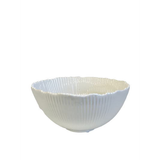 White Ribbed Ceramic Bowl