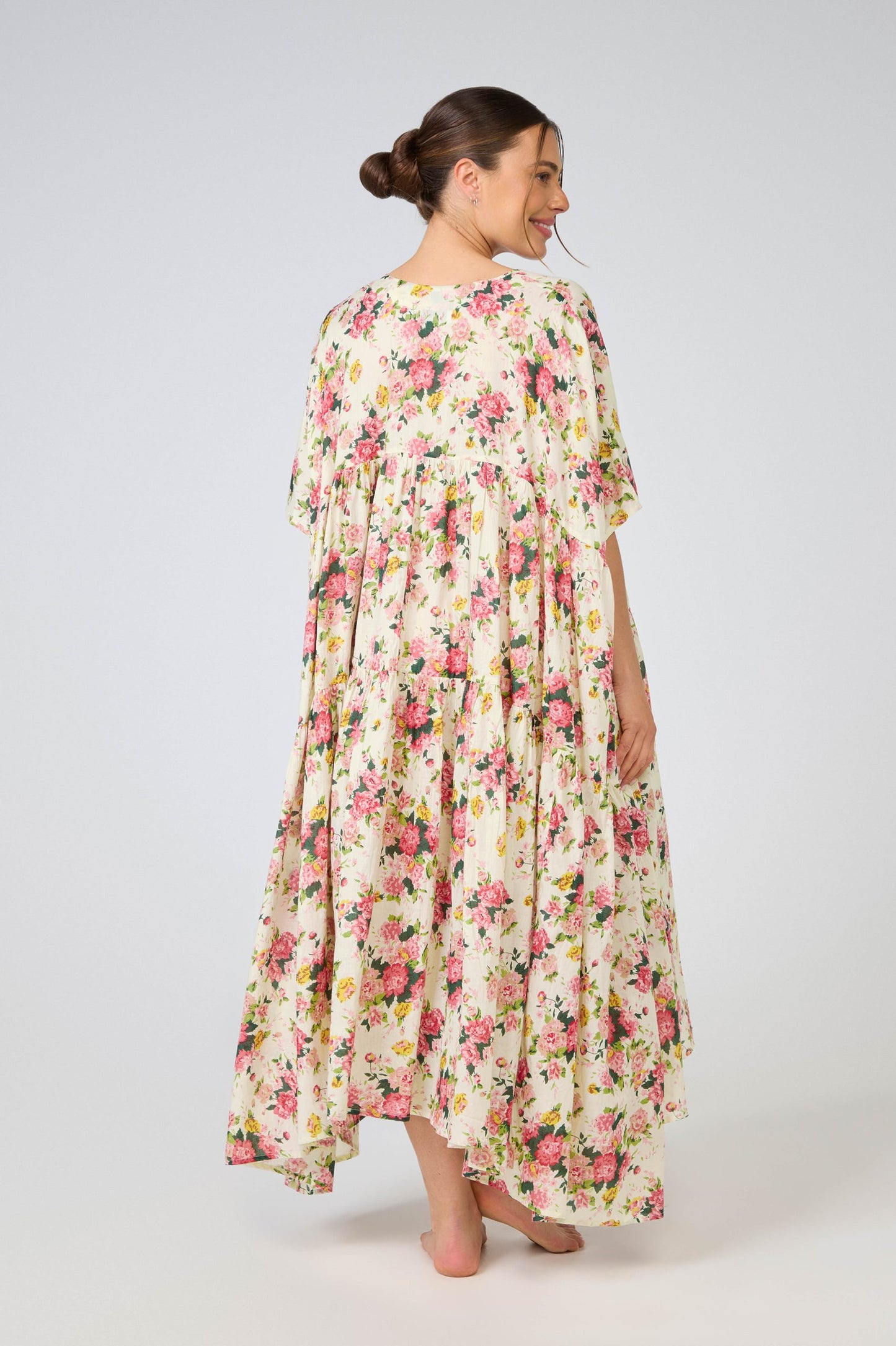 Arabella Free Size Dress - Cream with pink flowers