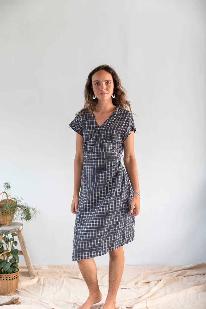 Miss Molly Ariel Wrap Dress - French Line Navy Check