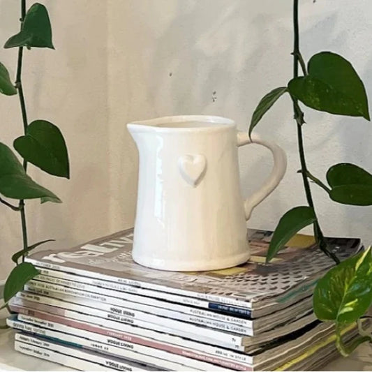 White Ceramic Heart Jug - 16 cm