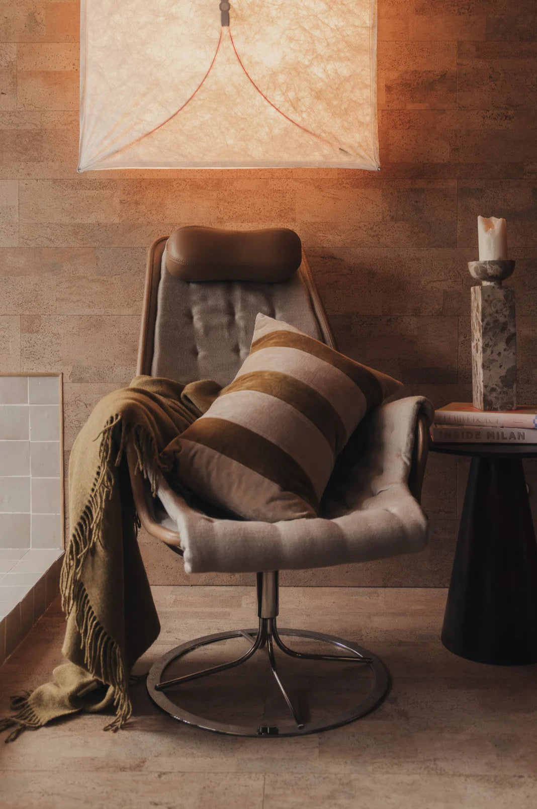 Saarde Velvet Lumbar Cushion - Striped