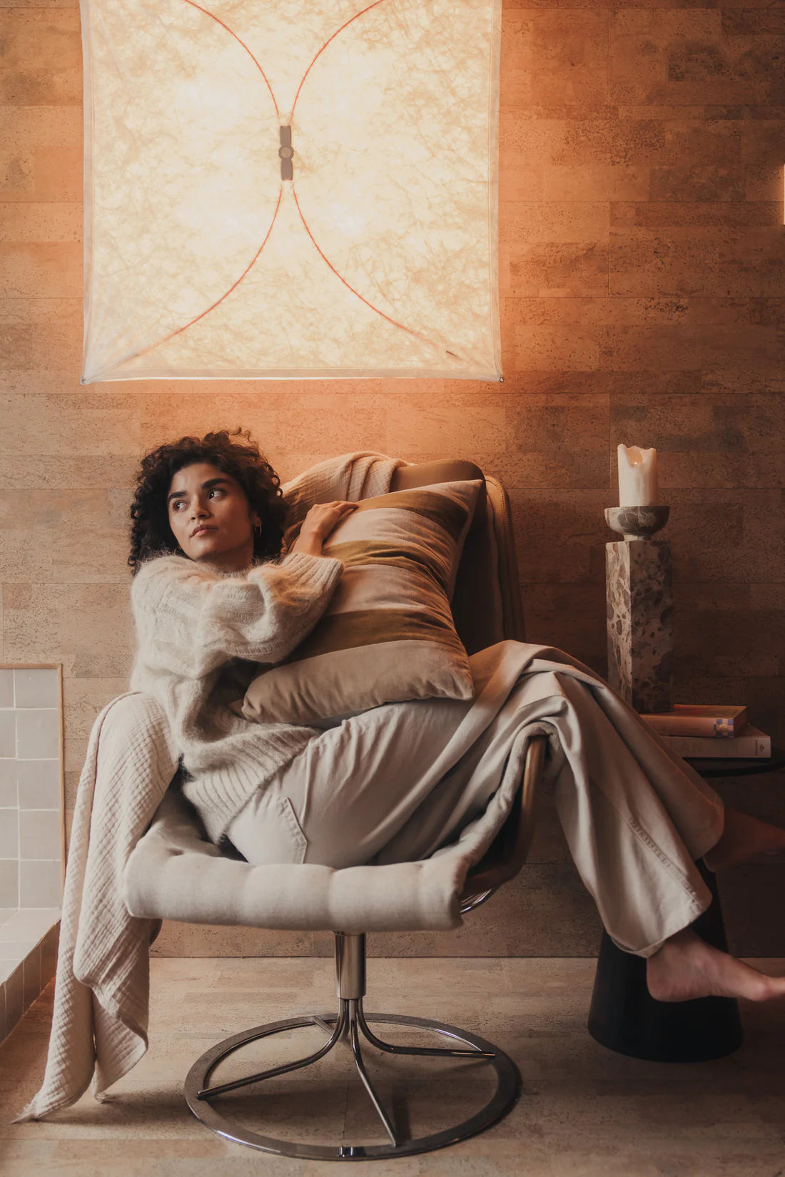 Saarde Velvet Lumbar Cushion - Striped