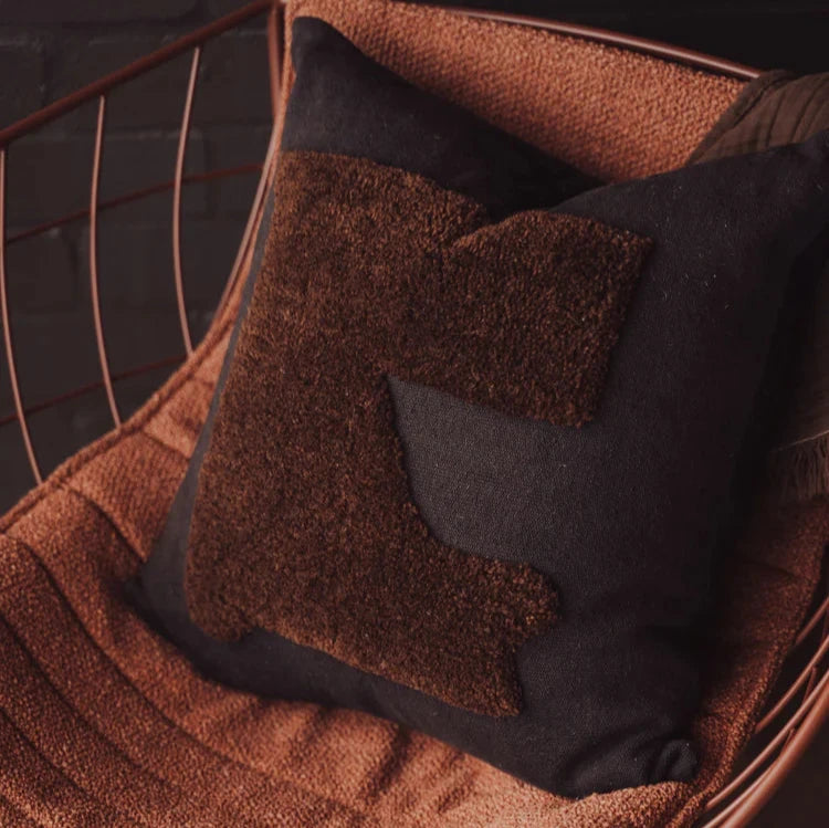 Saarde Abstract Square Cushion - Black/Chocolate