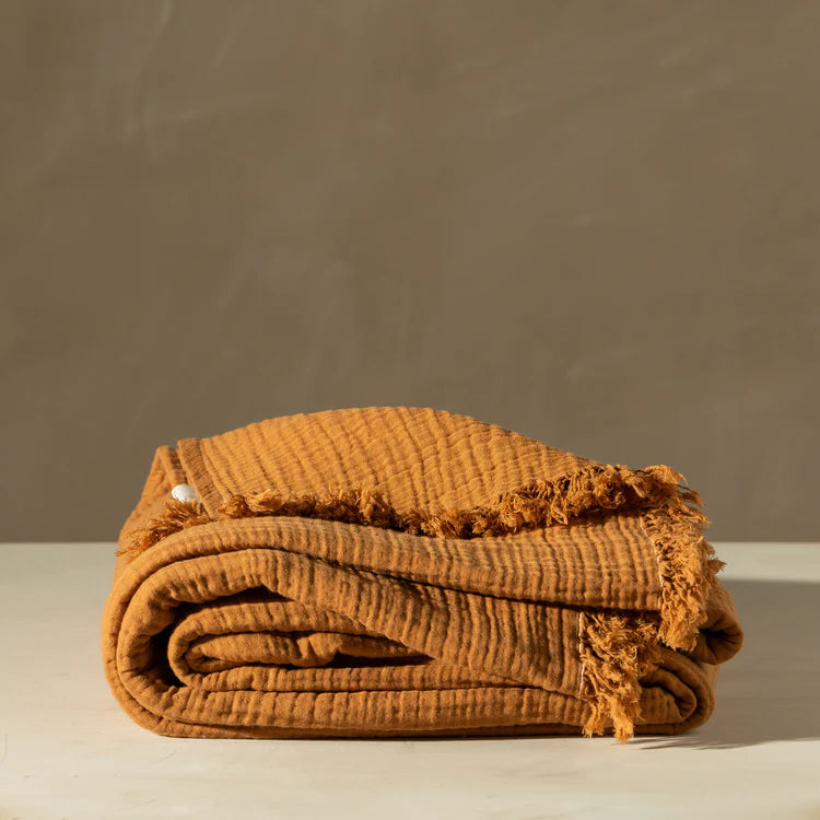 Linen Bed Cover - Terracotta