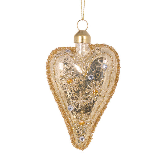 Gold Beaded Heart Ornament