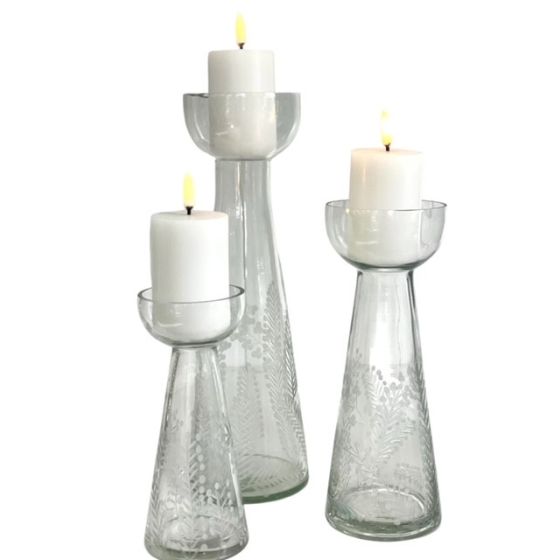 Etched Glass Candle holders - 3 sizes
