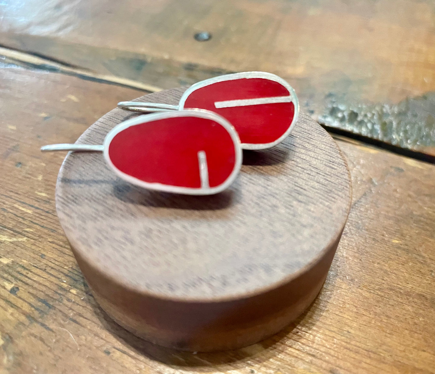 Christine Battocchio Opaque Red Resin and Silver Drop Earrings