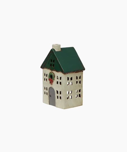 Chistmas Tea Light House  - green with wreath