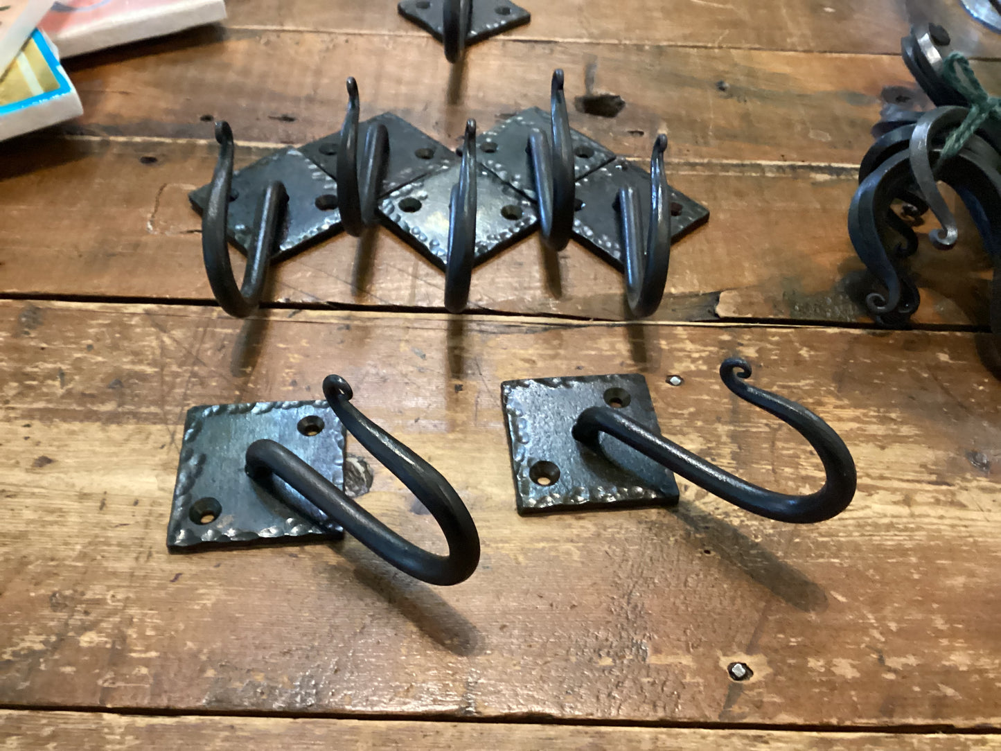 Hand forged iron wall hook with wall plate