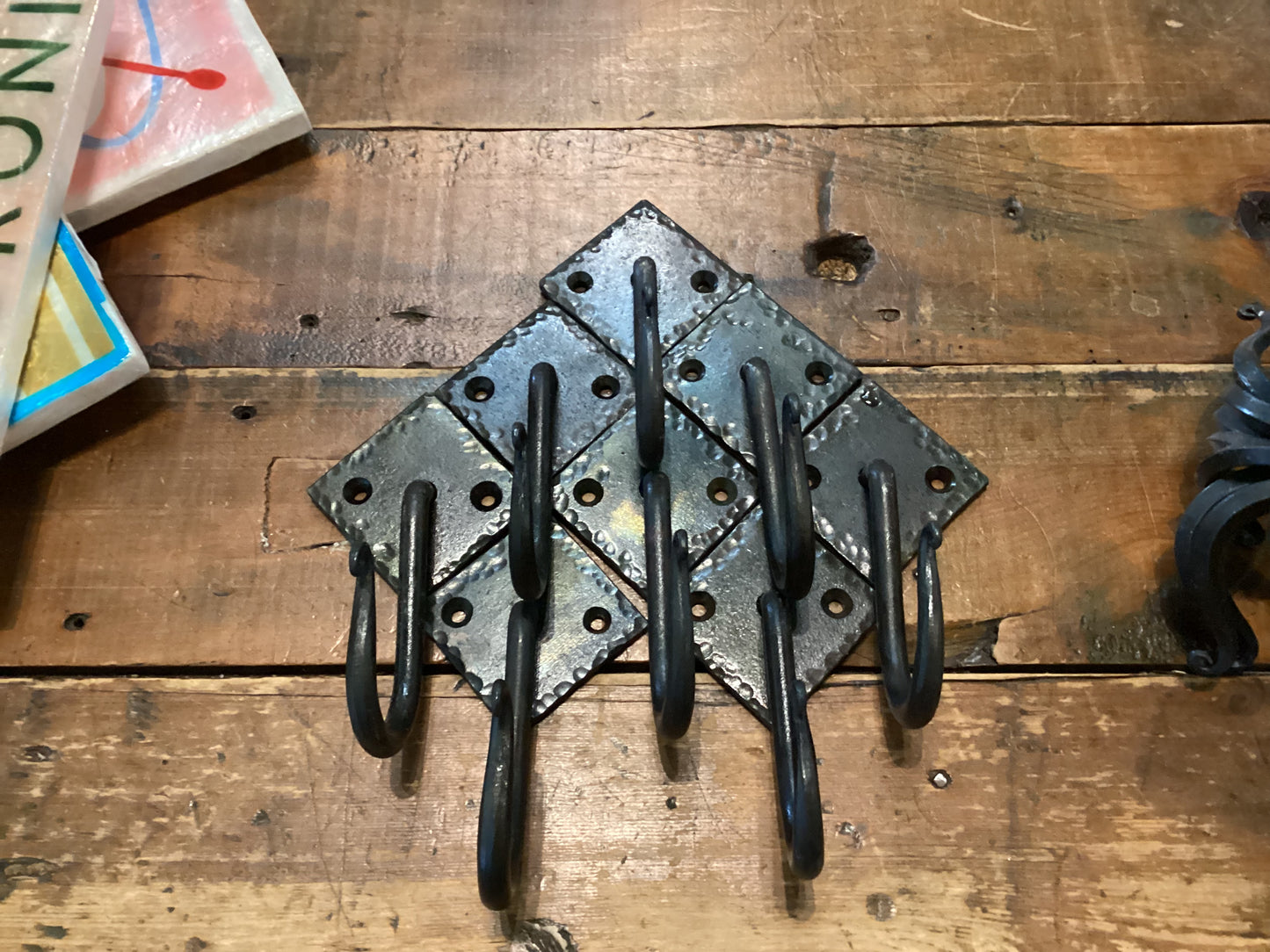 Hand forged iron wall hook with wall plate