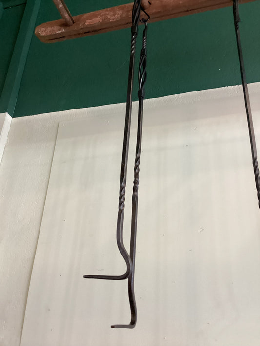 Hand forged iron fire tool with hook -  1 metre