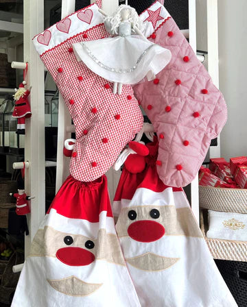 Christmas Stocking - Red & White Stripe or Gingham Check