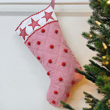 Christmas Stocking - Red & White Stripe or Gingham Check