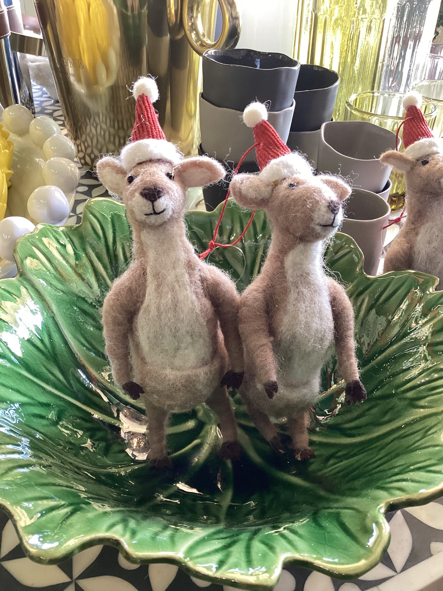 Wool Kangaroo with Santa Hat Christmas Decoration