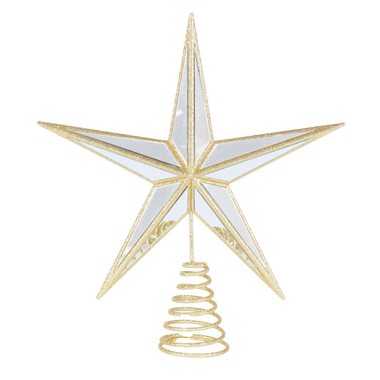 5 Point Mirrored Tree Topper Gold Star Christmas Decoration