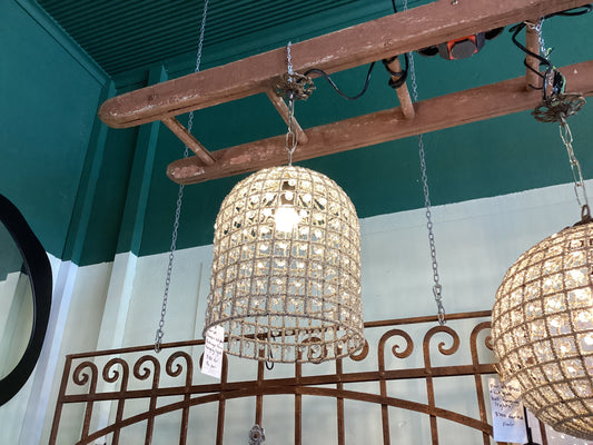 Brass & Cut Glass birdcage form hanging lights - PAIR
