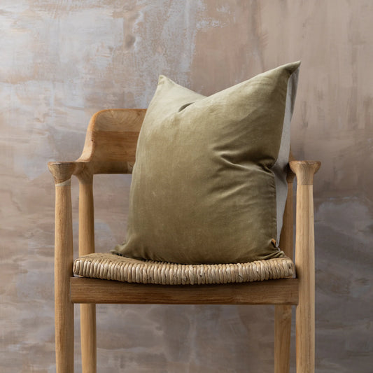 Saarde Linen and Velvet Square Cushion - Olive