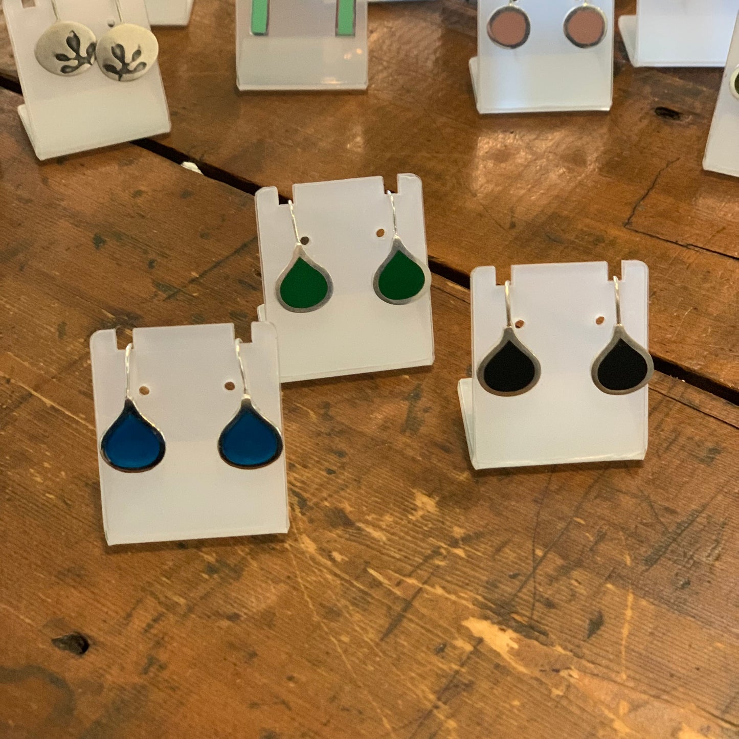 Christine Battocchio Resin and Silver Teardrop Drop Earrings