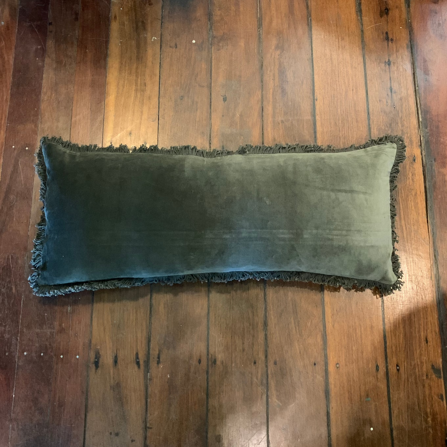 Saarde Velvet Bolster Cushion - Dark Olive