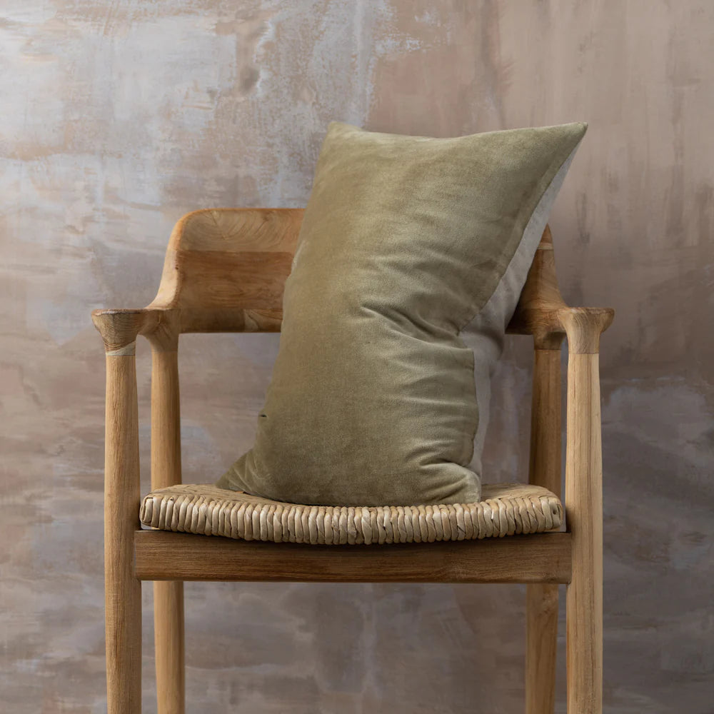 Saarde Linen and Velvet Lumbar Cushion - Olive