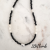 LOVEbomb hand strung necklace featuring faceted onyx beads and fresh water pearls