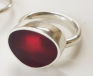 Translucent Red Resin and Silver Ring