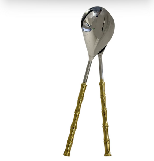 Salad servers with gold bamboo handles