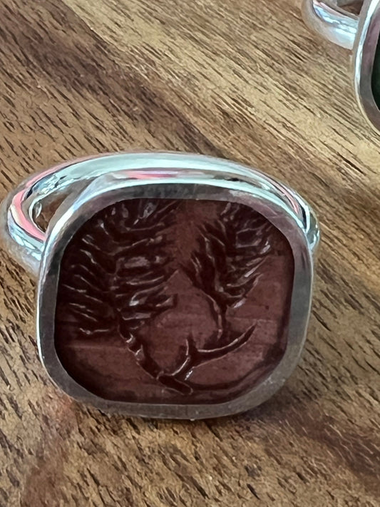 Christine Battocchio pale sienna resin and silver ring botanical