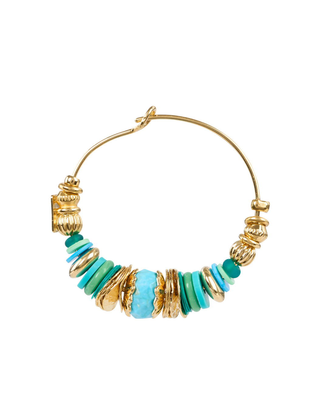 Gas Bijoux Aloha Hoop Earrings - gold with green & blue glass beads