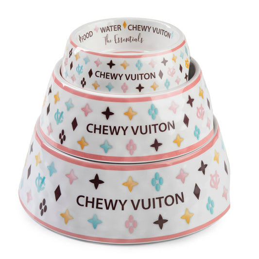 White Chewy Vuiton Dog Bowl - 2 Sizes!! Dog Food Bowl